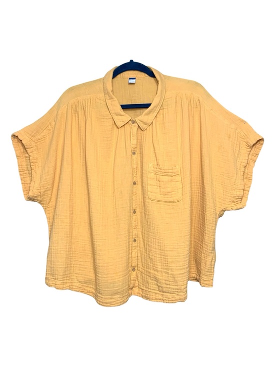 Old Navy Tops - Orange Gauze Button-Down Shirt Cotton Relaxe Boxy Fit XXL Short Sleeves